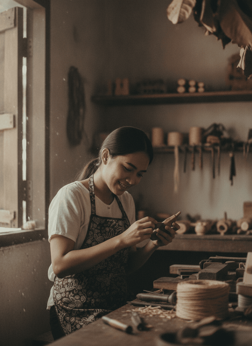 A Malaysian maker at work in a traditional craft workshop