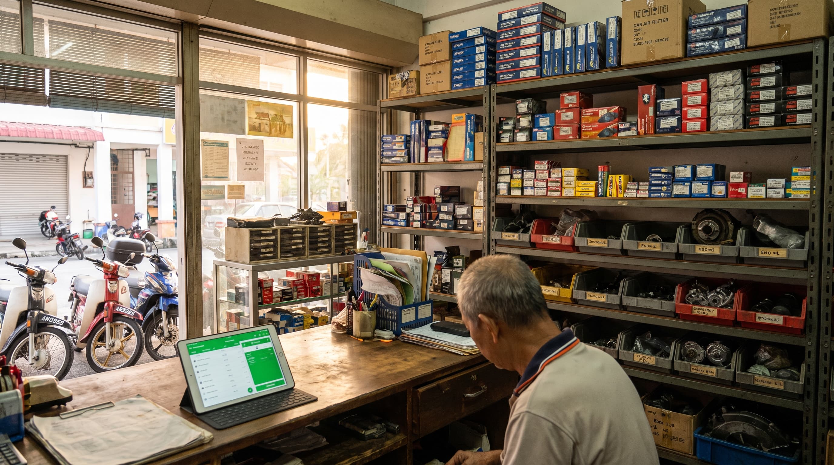 Kedah Custom Software case study — A family-run auto-parts trader in Alor Setar, Kedah was losing hours to a paper ledger and missed reorders